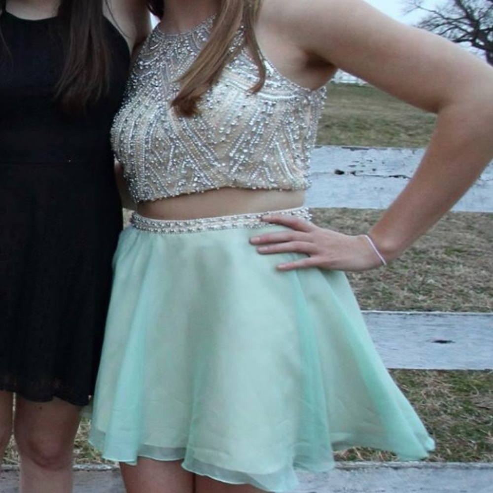 Beaded chiffon two piece formal dress